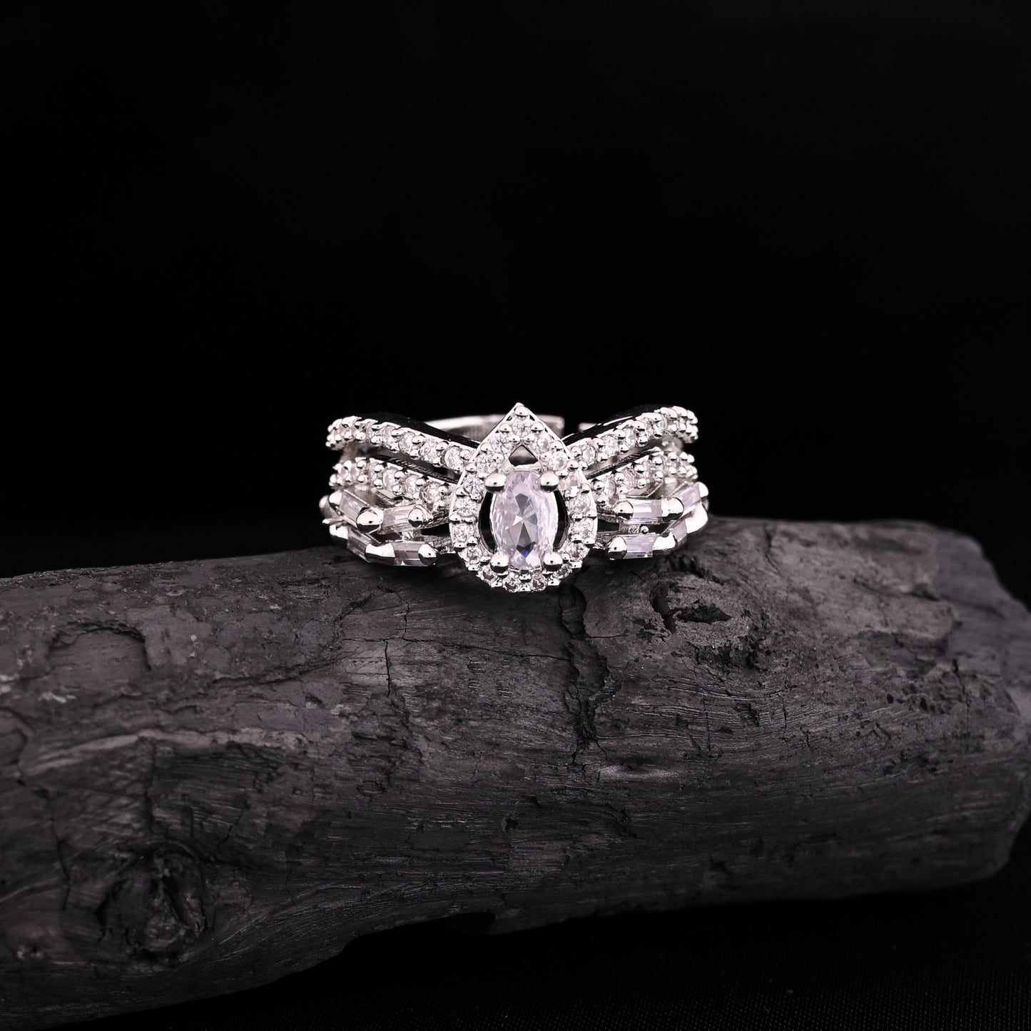 CKLAKART's NOOR Classic Silver Toned Ring with Elegant AD for a Party Look