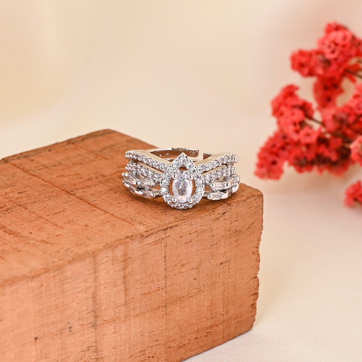CKLAKART's NOOR Classic Silver Toned Ring with Elegant AD for a Party Look
