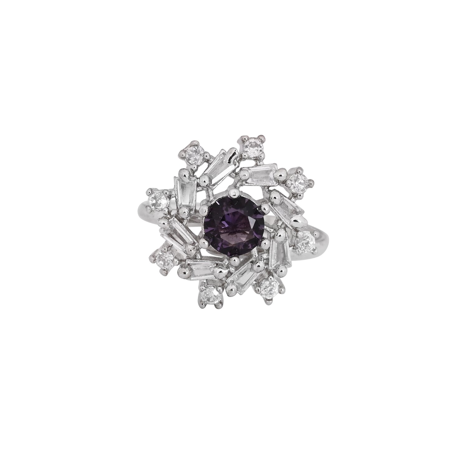 CKLAKART's NOOR Silver Ring Featuring Sophisticated Amethyst Color Stone and Sparkling American Diamonds