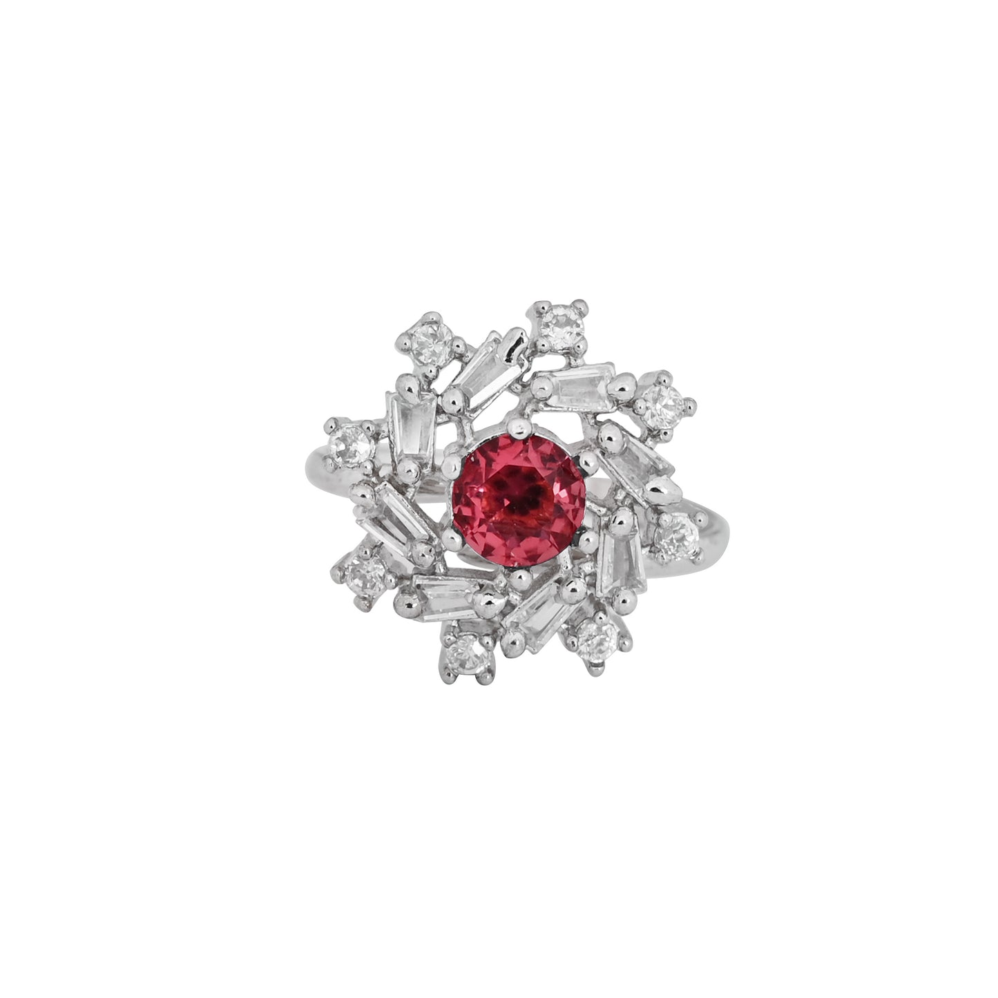 CKLAKART's NOOR Silver Ring Featuring Sophisticated Ruby Color Stone and Sparkling American Diamonds