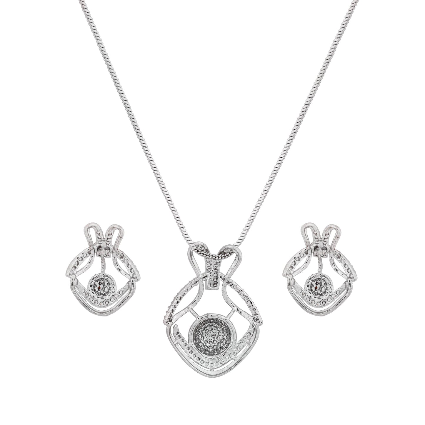 CKLAKART's NOOR Silver Bunny Pendant Set Featuring Elegant American Diamonds