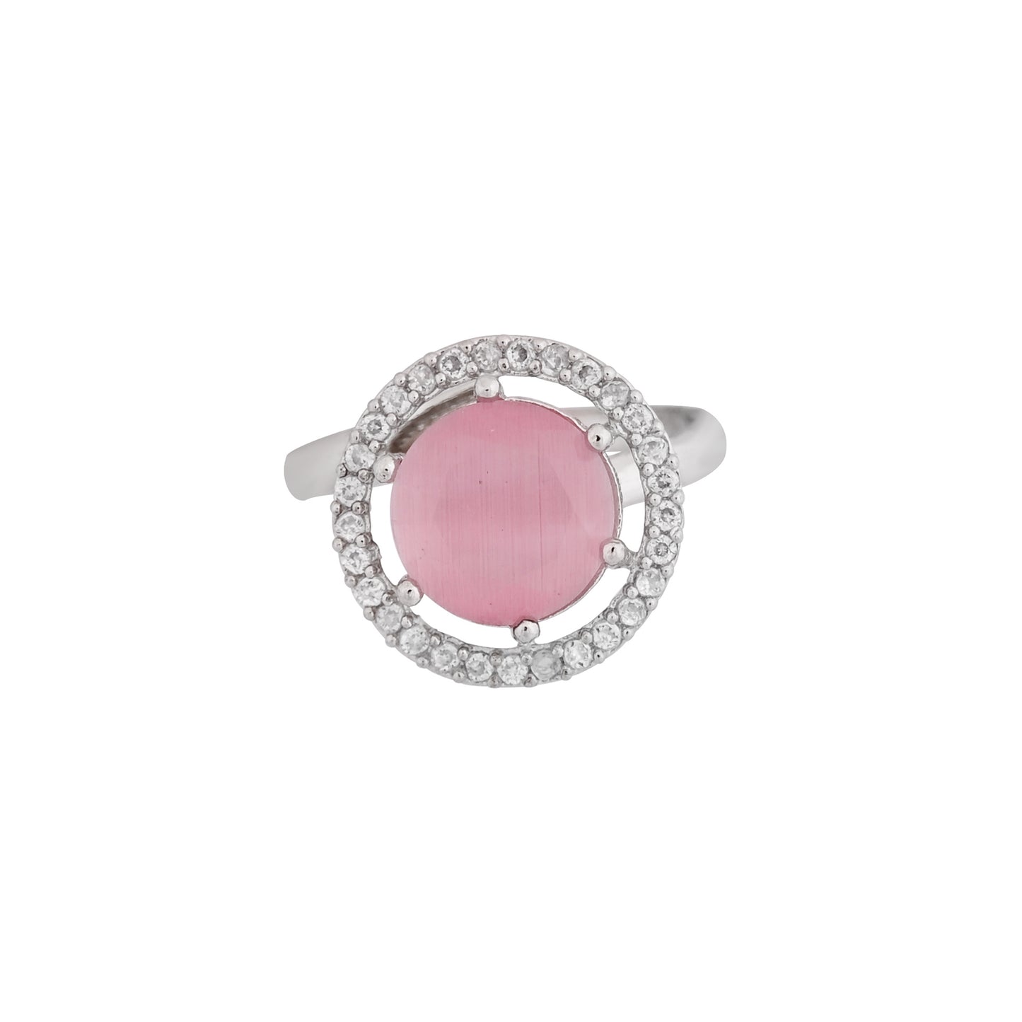 CKLAKART's NOOR Silver-Toned Ring Adorned with Pink Stones and Dazzling American Diamonds