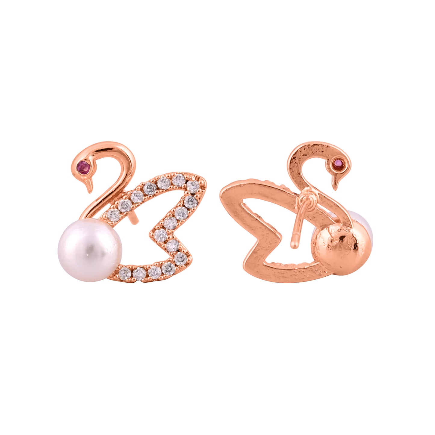 CKLAKART's Swan's Grace Elegant Pearl Earrings with Swan Design