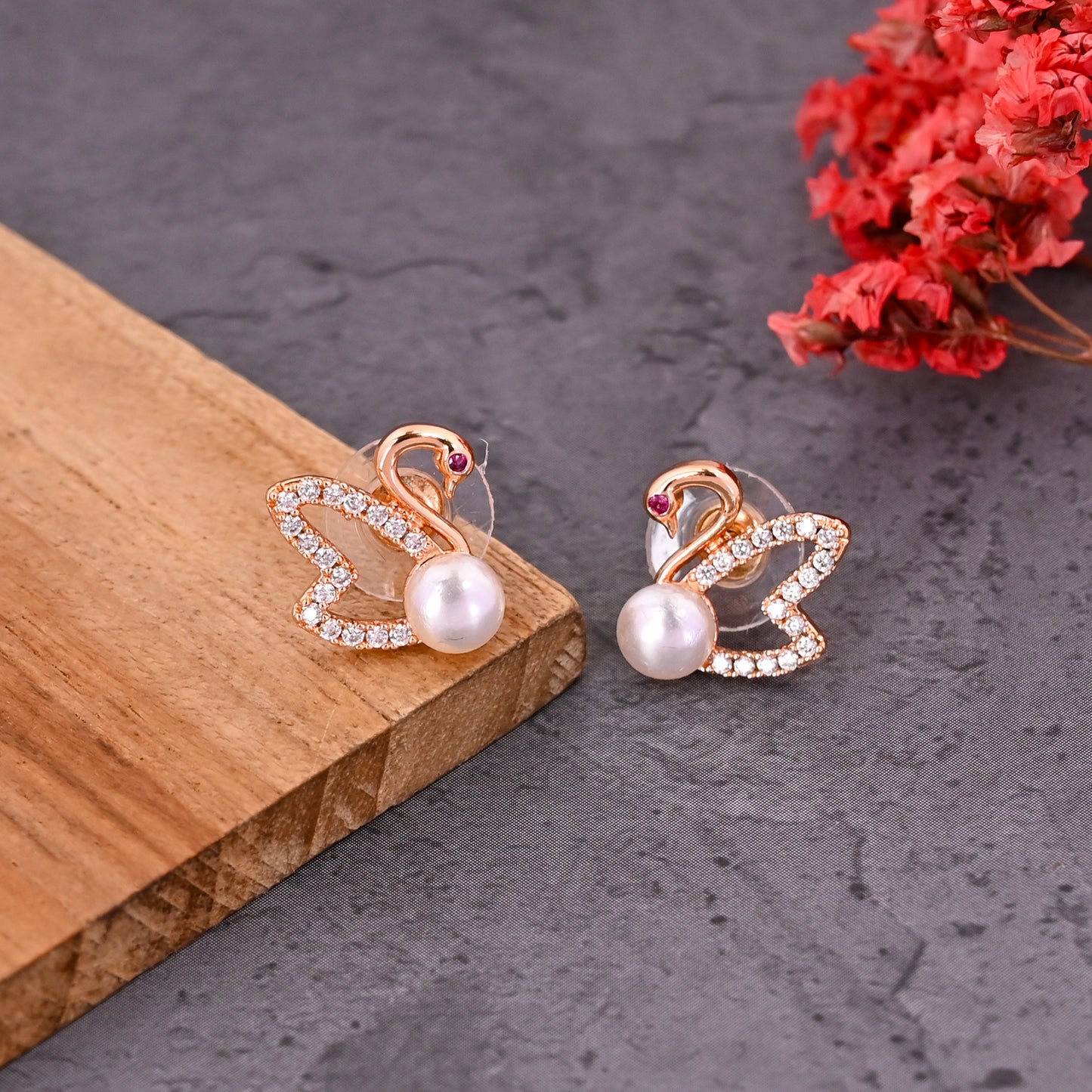 CKLAKART's Swan's Grace Elegant Pearl Earrings with Swan Design