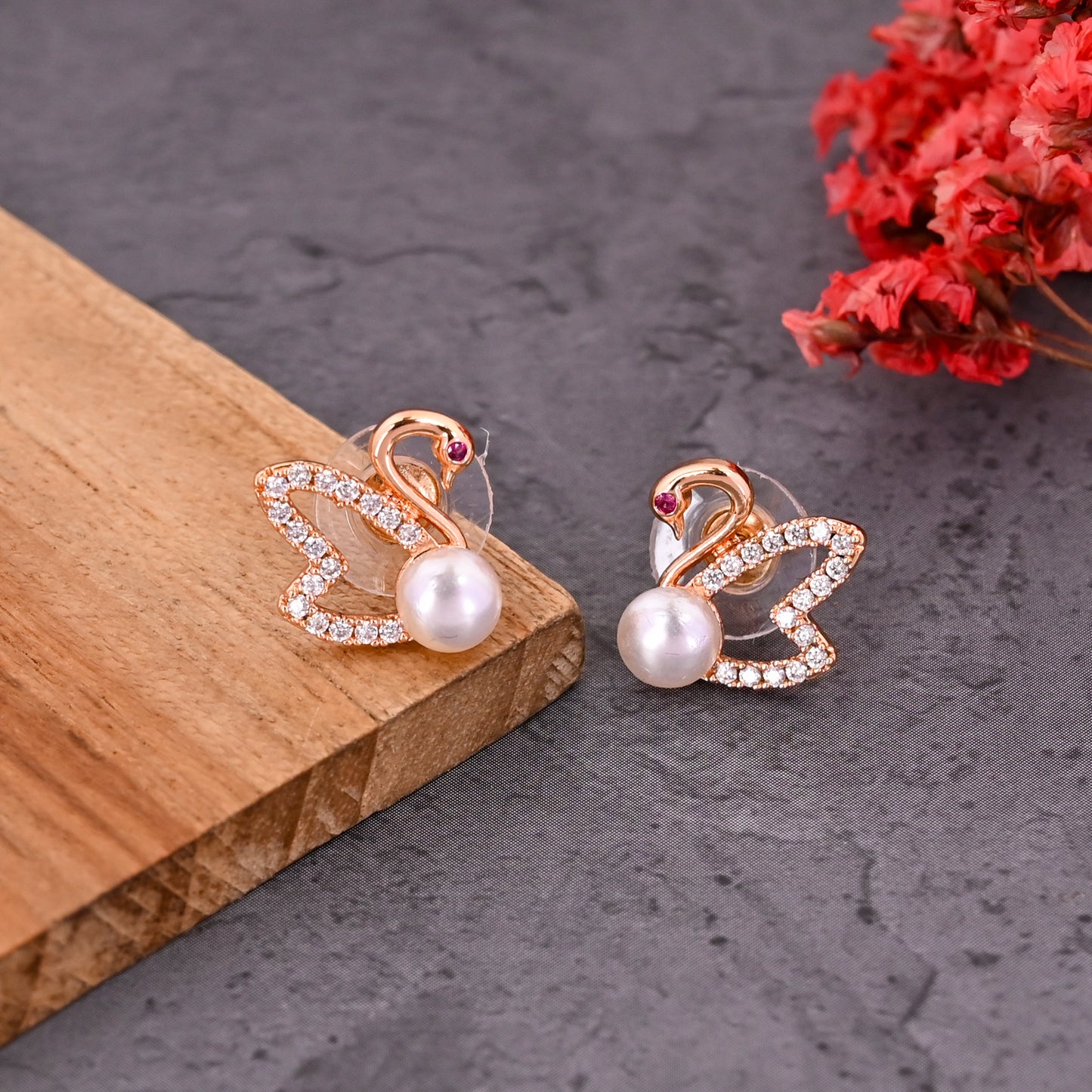 CKLAKART's Swan's Grace Elegant Pearl Earrings with Swan Design