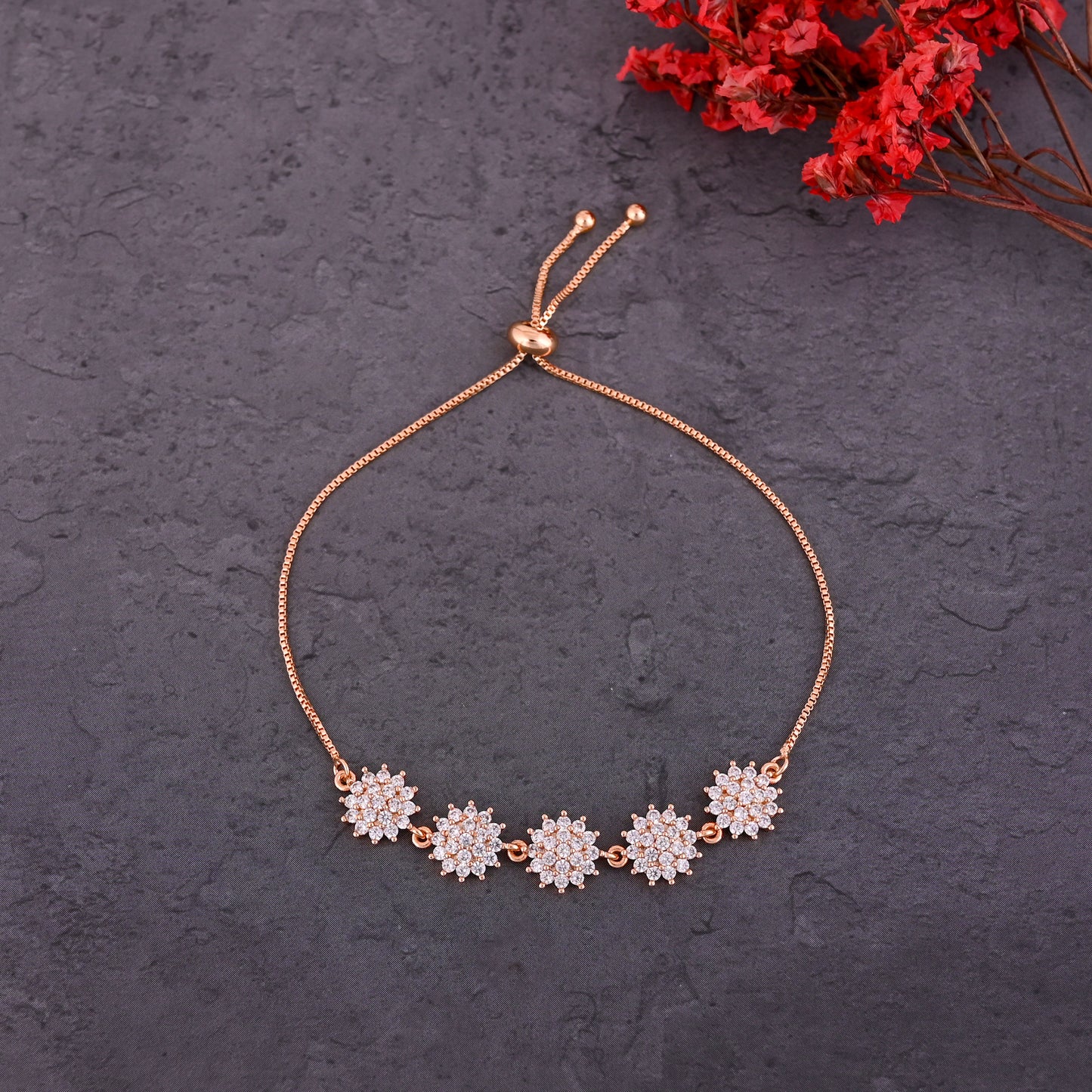 CKLAKART's NOOR American Diamond Blooming Flowers Bracelet – Gold-Toned Beauty