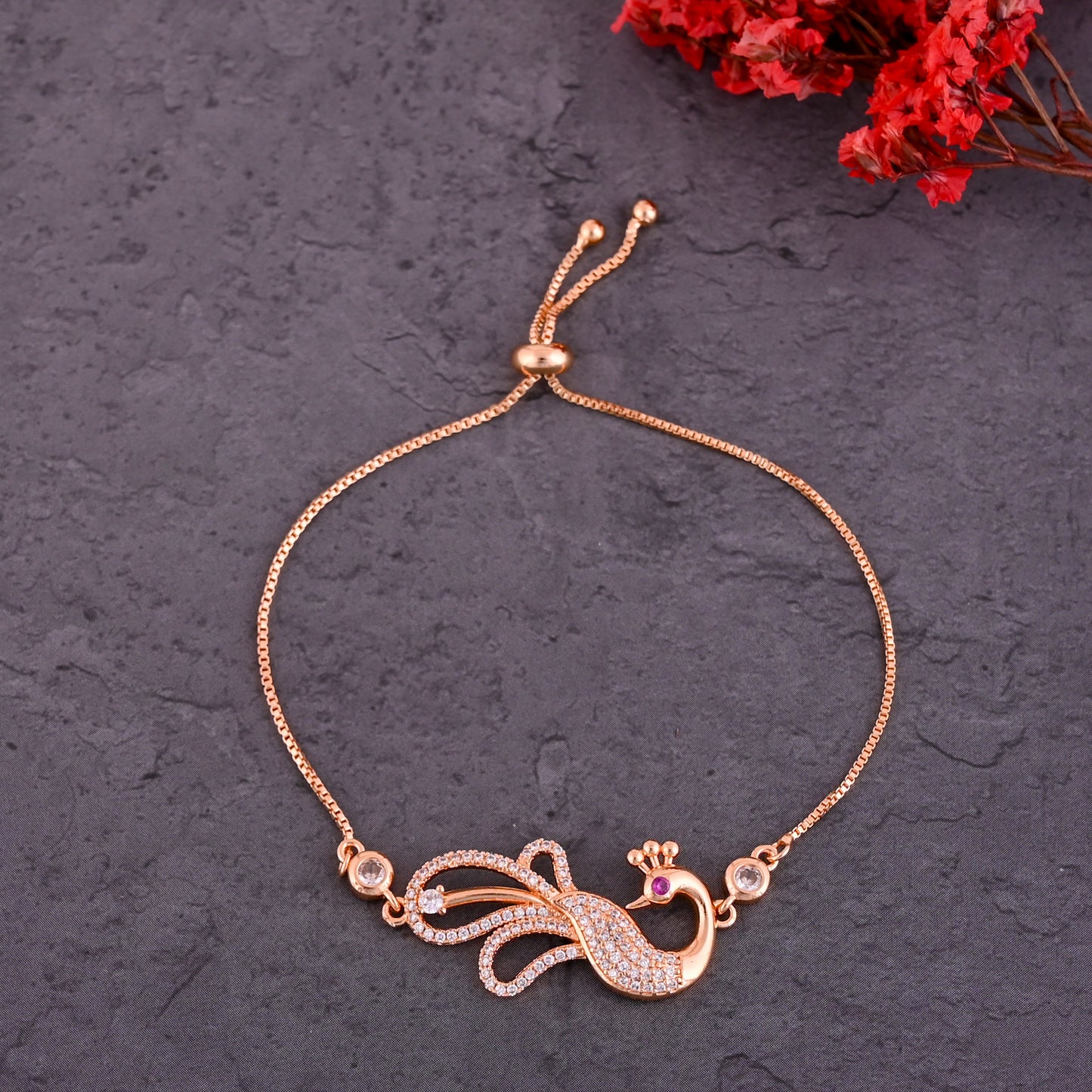 CKLAKART's NOOR Gold-Toned Peacock Bracelet Adorned with American Diamonds