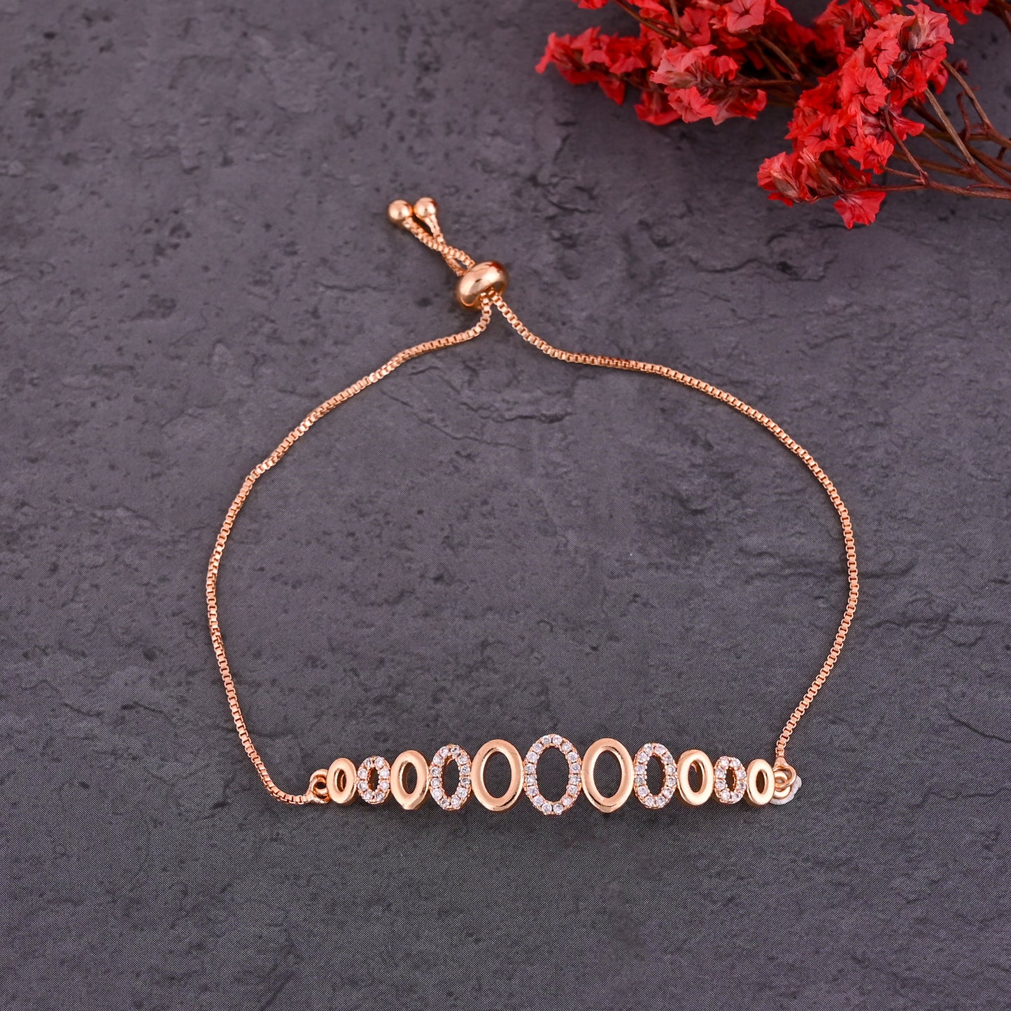 CKLAKART's NOOR Elegant Oval-Shaped Bracelet – Gold-Toned with American Diamond Accents