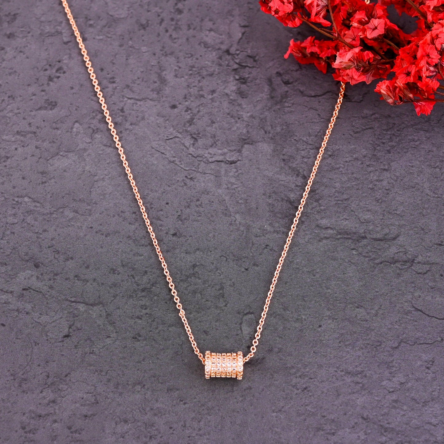 CKLAKART's Noor Rose Gold-Toned Neckpiece Featuring Drum Pendant and American Diamond