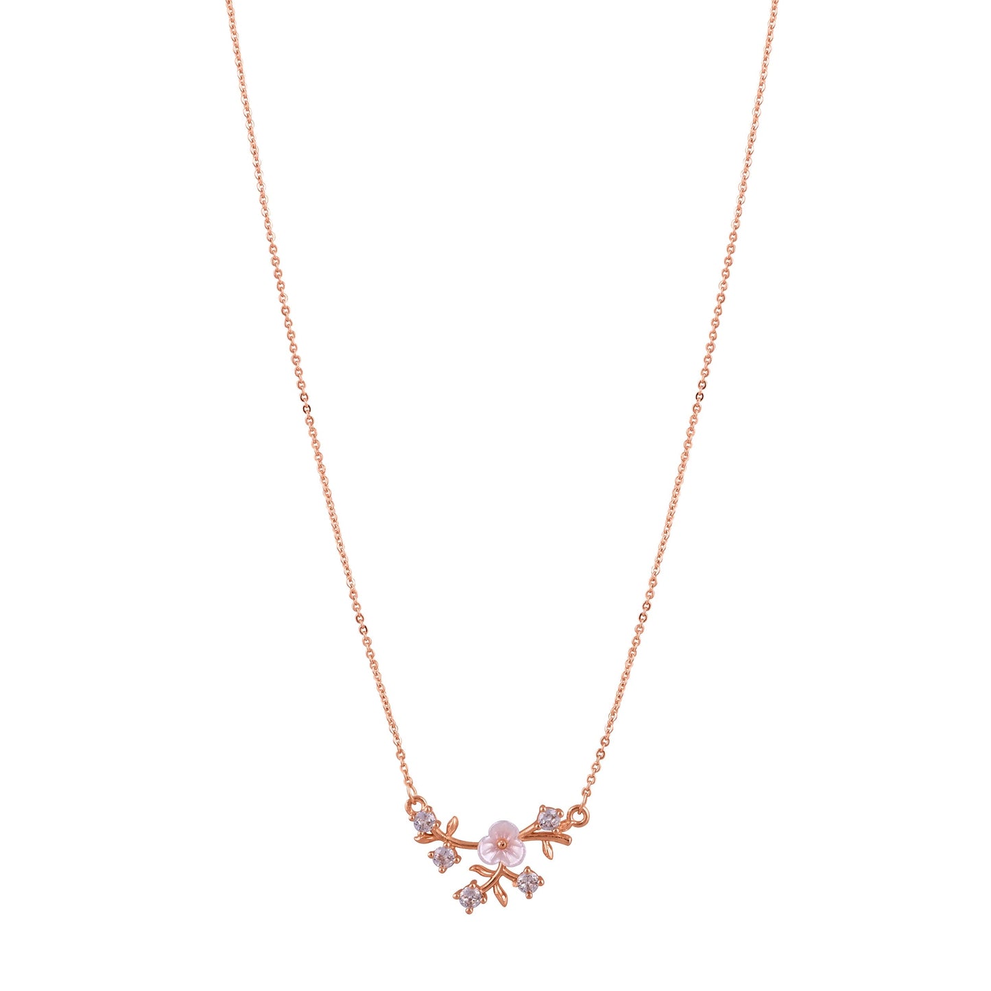 CKLAKART's Noor Elegant Bouquet Pendant Necklace – Rose Gold-Toned with American Diamond Accents