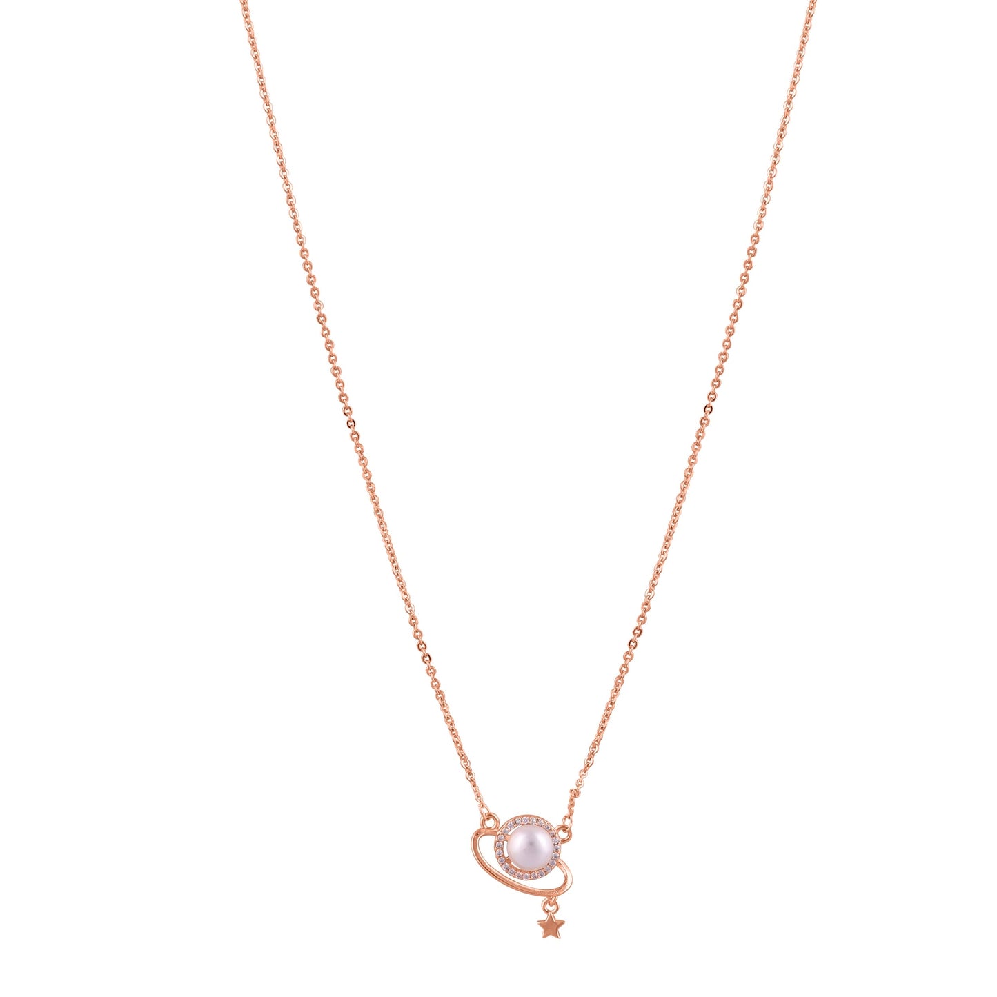 CKLAKART's Rose Gold-Toned Neckpiece Featuring Galaxy Pendant with American Diamonds and Pearl