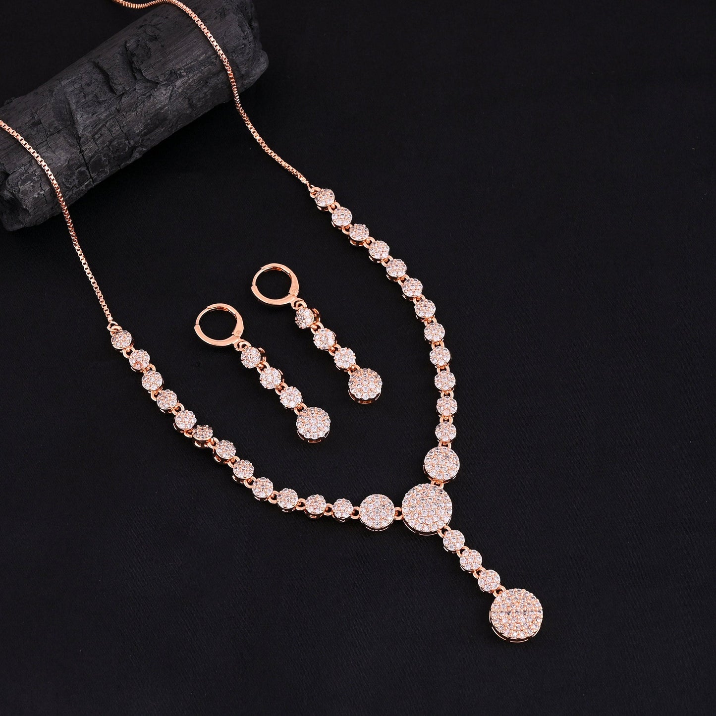 CKLAKART's NOOR Rose Gold-Toned Drop Choker Adorned with Sparkling American Diamonds