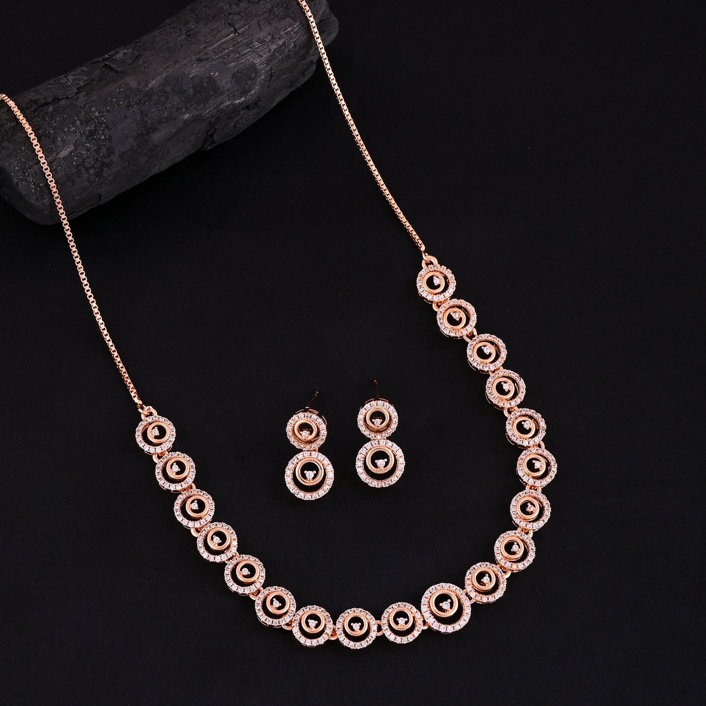 CKLAKART's NOOR Rose Gold-Toned Elegant Loop Choker Adorned with Sparkling American Diamonds