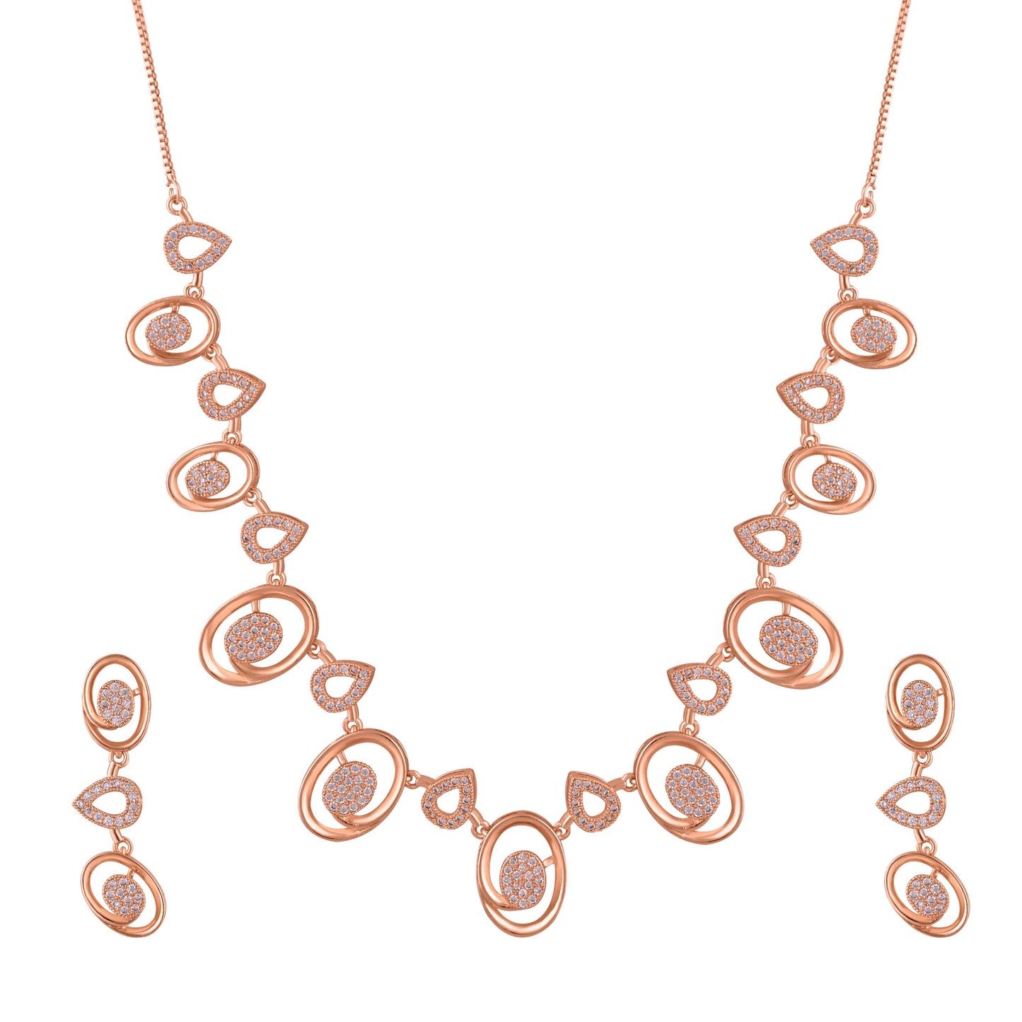CKLAKART's NOOR Rose Gold-Toned Elegant Oval Choker Adorned with Sparkling American Diamonds