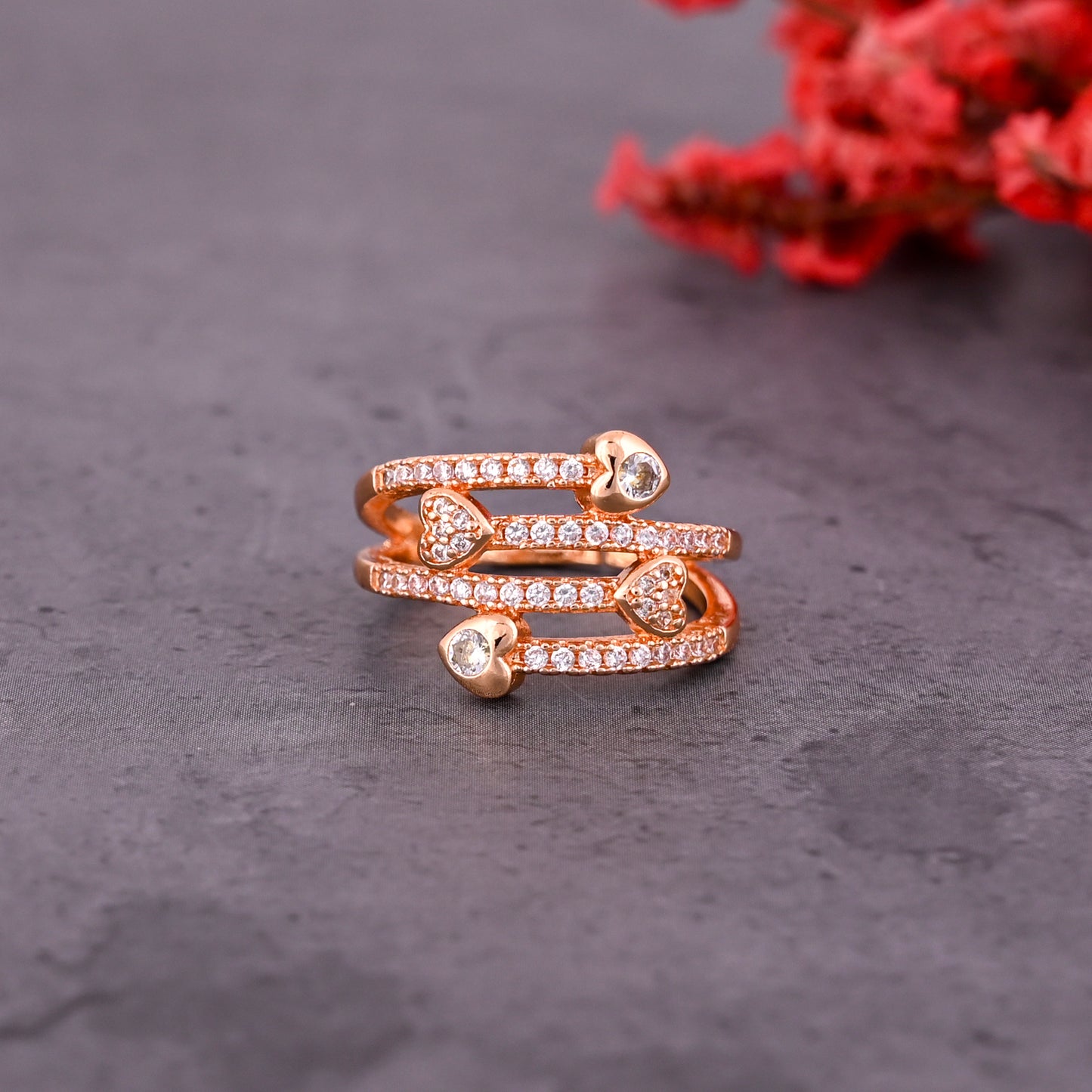 CKLAKART's NOOR Rose Gold-Toned Ring with Sparkling Hearts