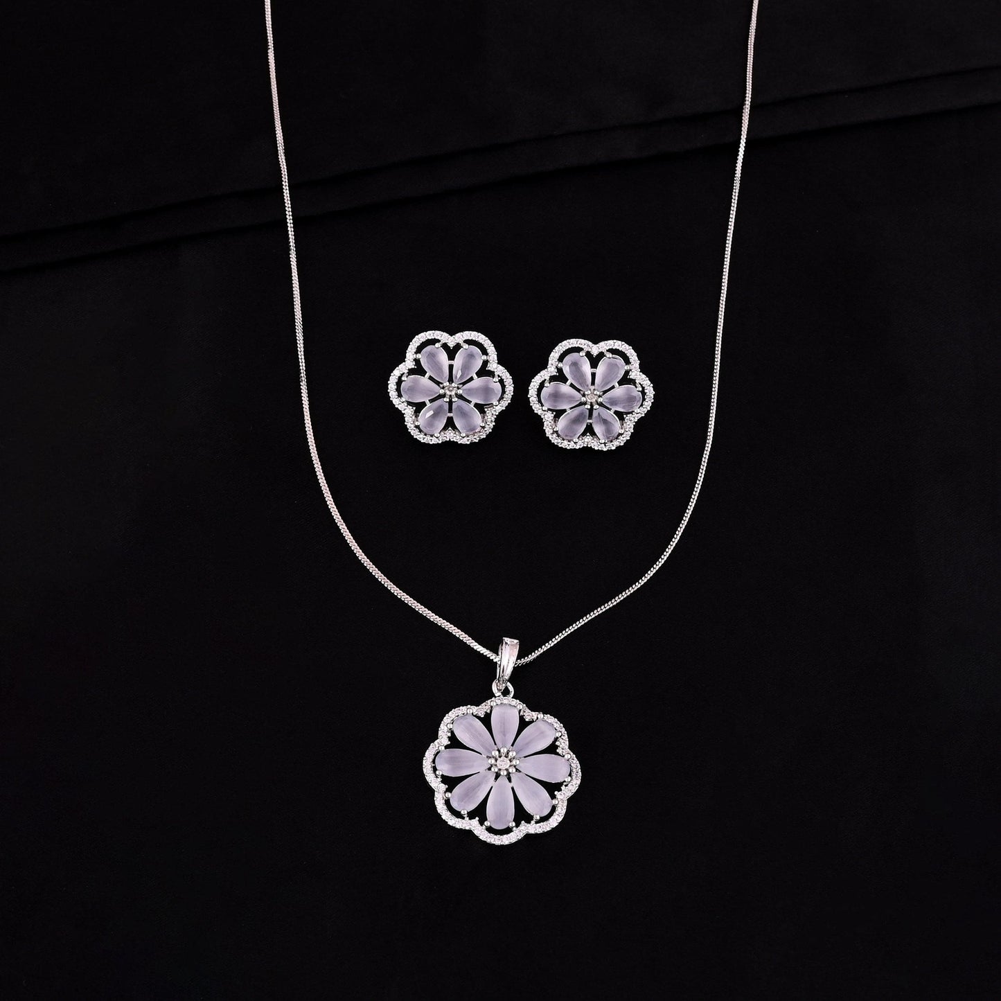 CKLAKART's NOOR Refined Silver Pendant Set with Quartz Grey Stones and Elegant American Diamond Accents
