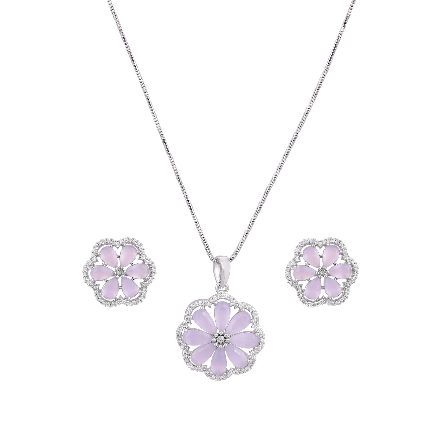 CKLAKART's NOOR Refined Silver Pendant Set with Quartz Grey Stones and Elegant American Diamond Accents