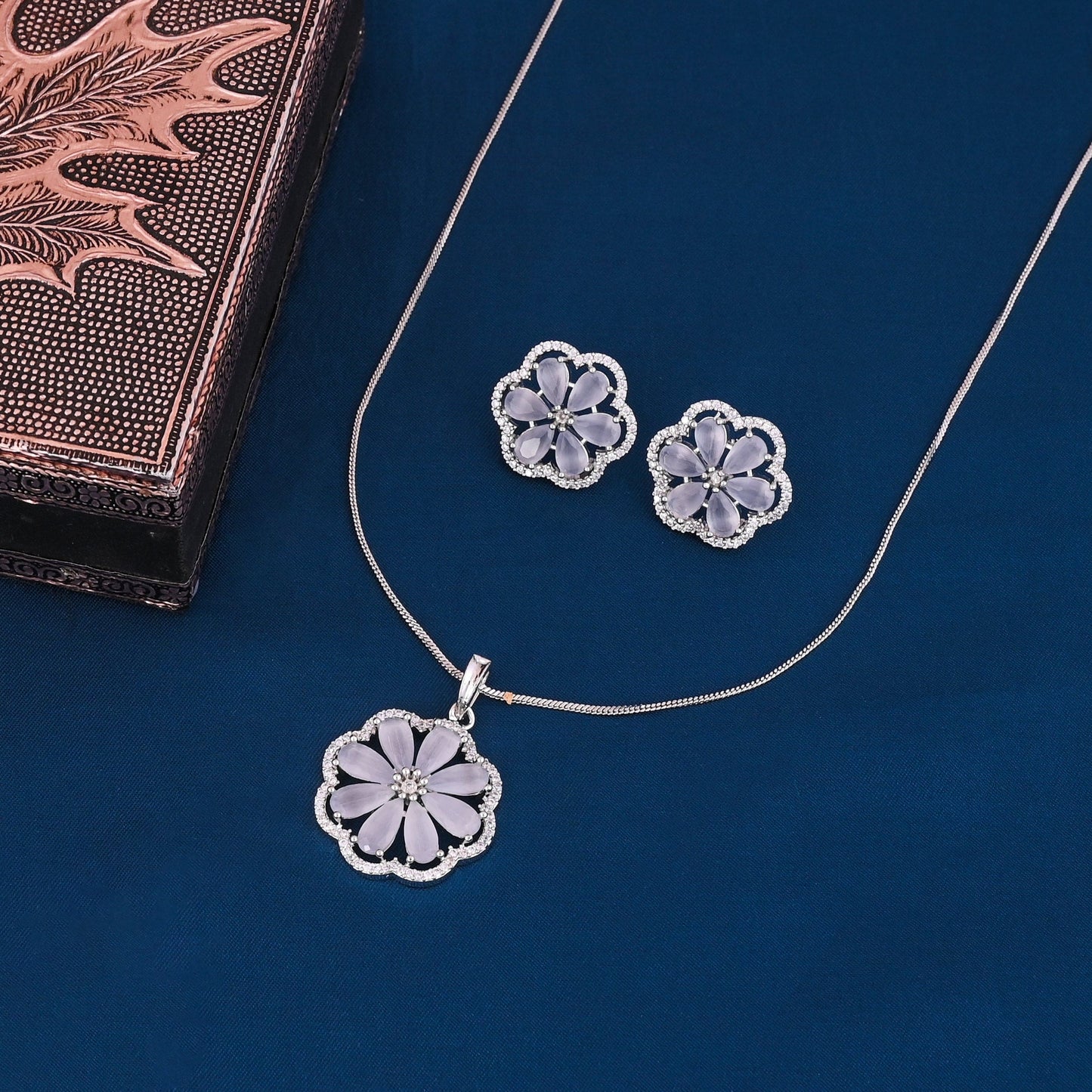 CKLAKART's NOOR Refined Silver Pendant Set with Quartz Grey Stones and Elegant American Diamond Accents