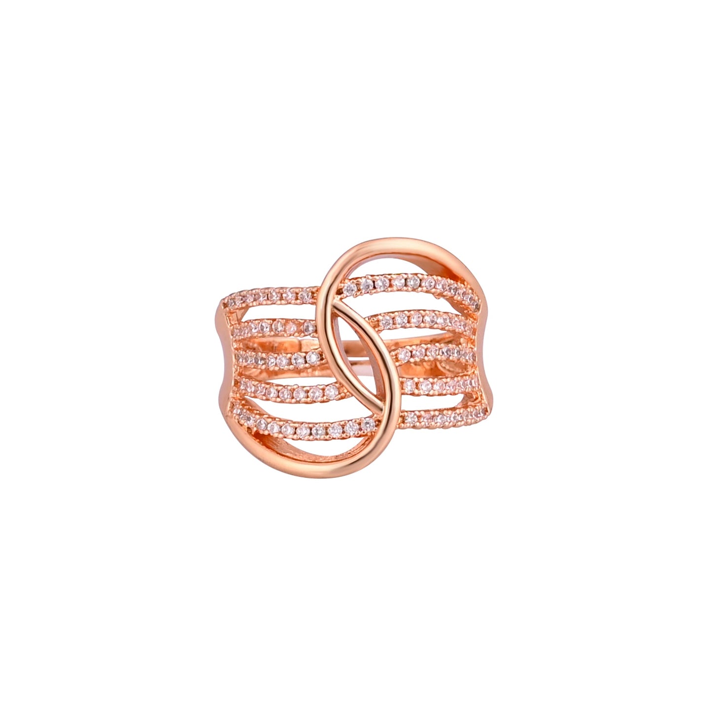 CKLAKART's Rose Gold Tone Wavy Statement Ring with American Diamond