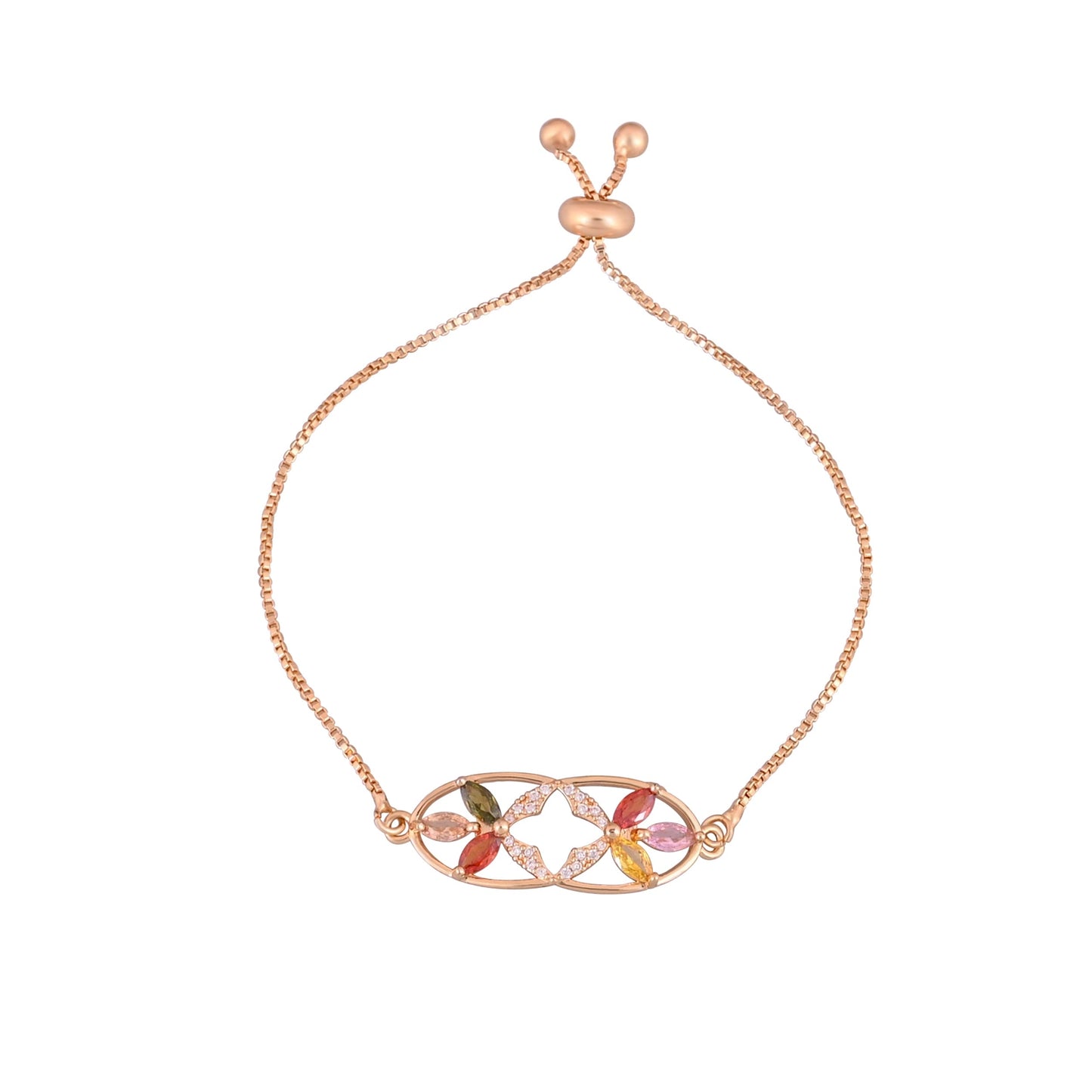 CKLAKART's Gold Tone Bracelet with Sparkling American Diamonds and Multi-Color Stones