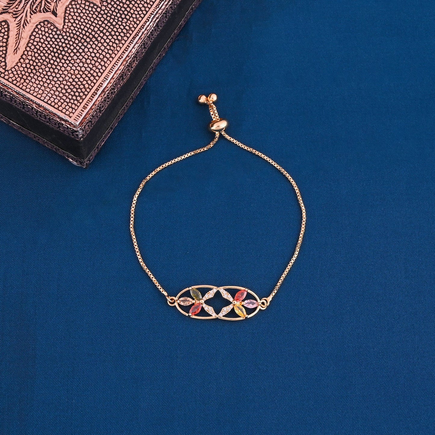 CKLAKART's Gold Tone Bracelet with Sparkling American Diamonds and Multi-Color Stones