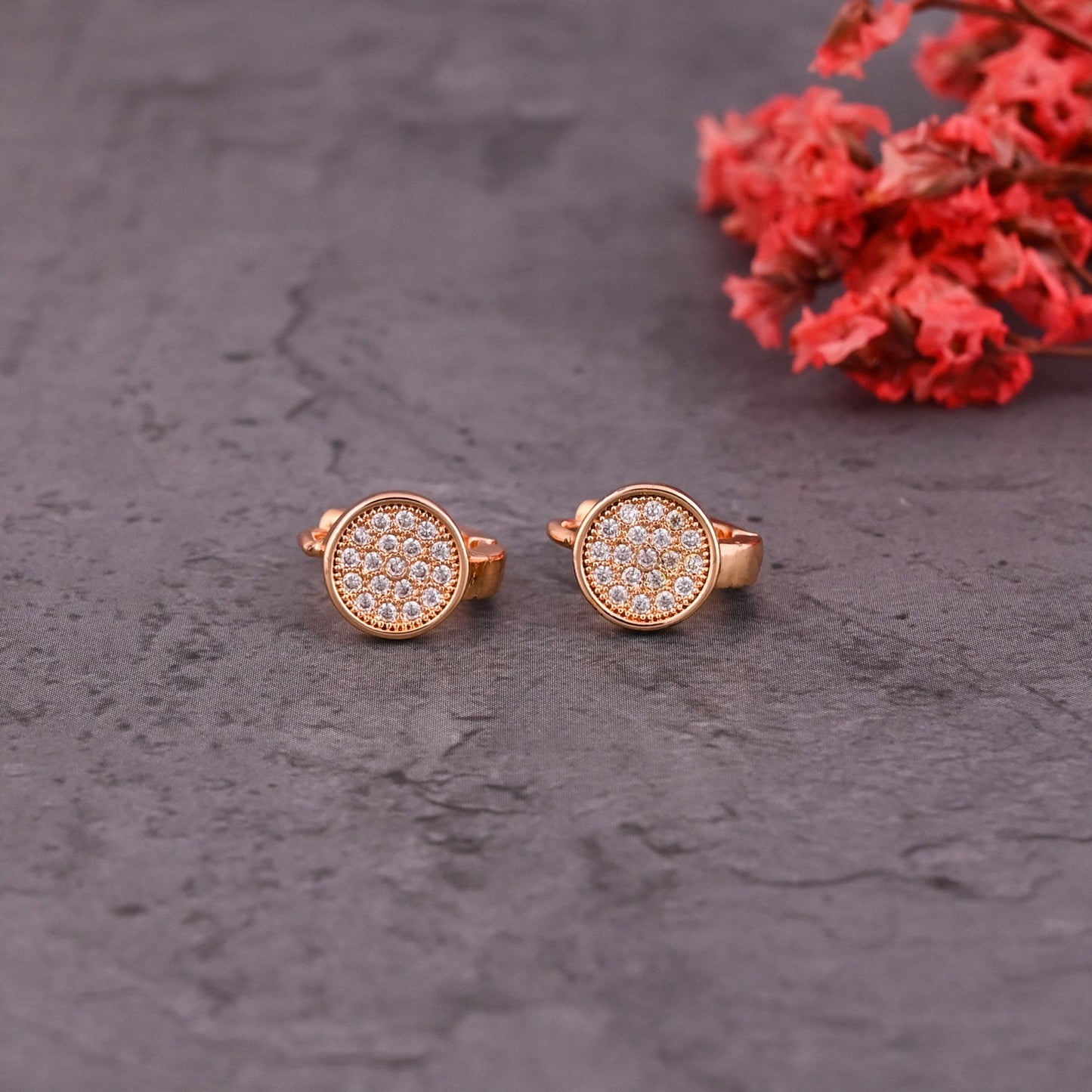 CKLAKART's Gold Toned Small Hoop Earrings Adorned with American Diamonds