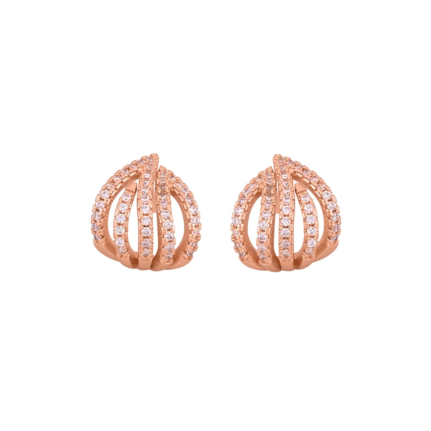 CKLAKART's Gold Toned Wave Stud Earrings with Sparkling American Diamonds