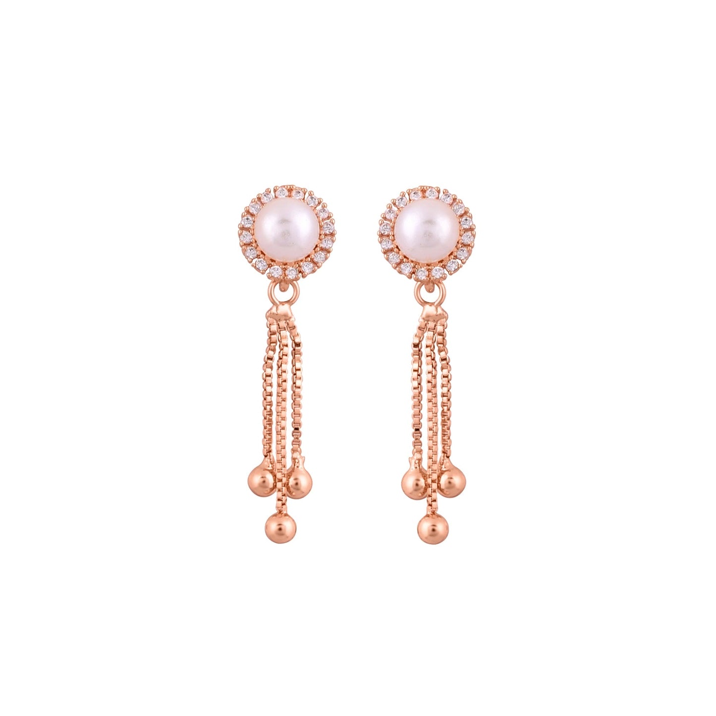 CKLAKART's Gold Toned Droplet Stud Earrings Embellished with American Diamonds and Pearl