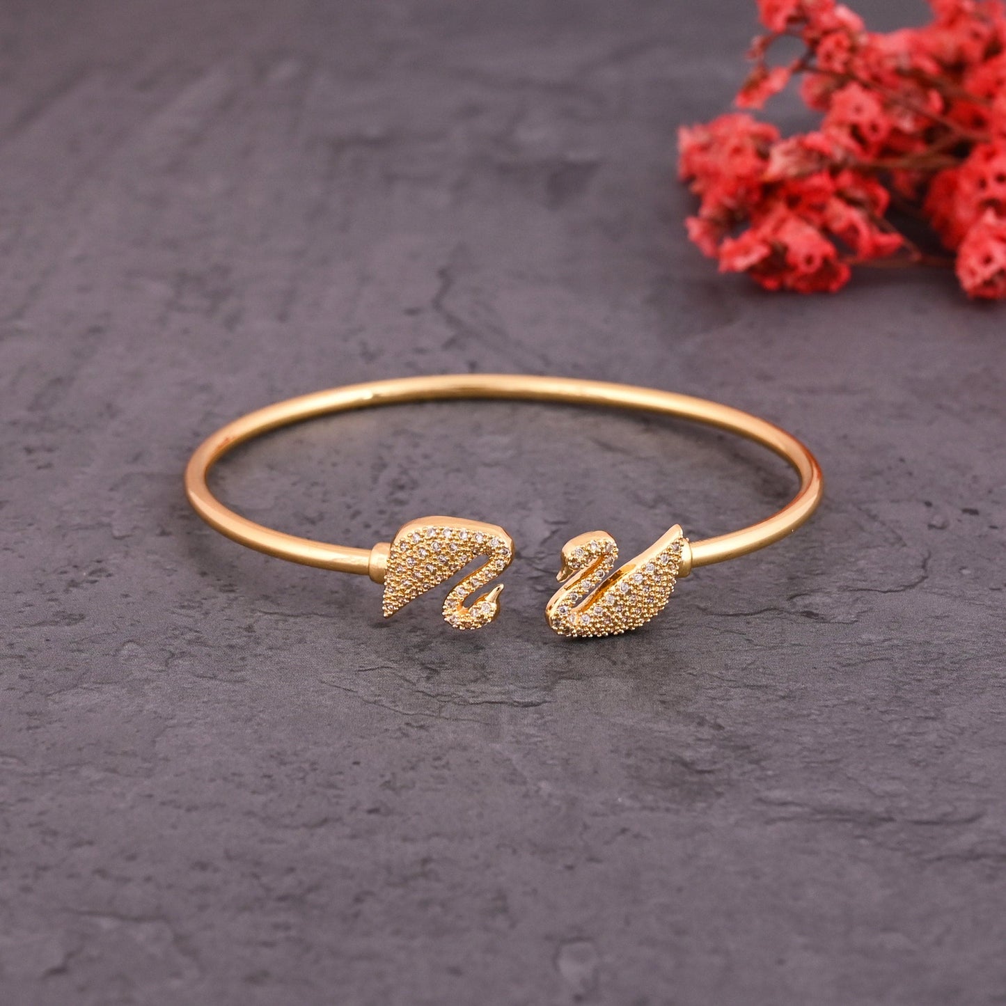 CKLAKART's Gold Toned Bracelet with Beautiful Swan Adorned with American Diamonds