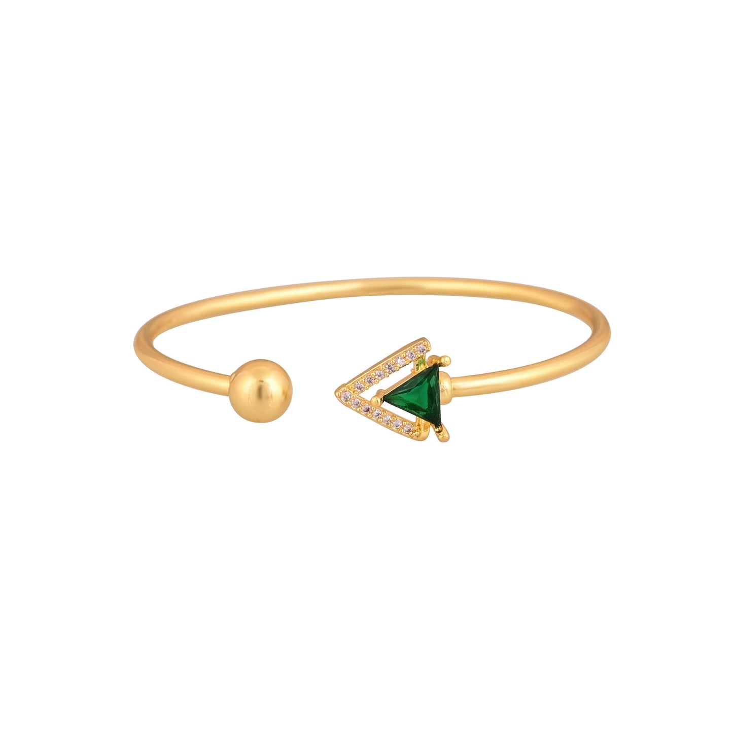 CKLAKART's Gold Toned Bracelet with Triangles and Sparkling American Diamonds and Emerald Green Stone