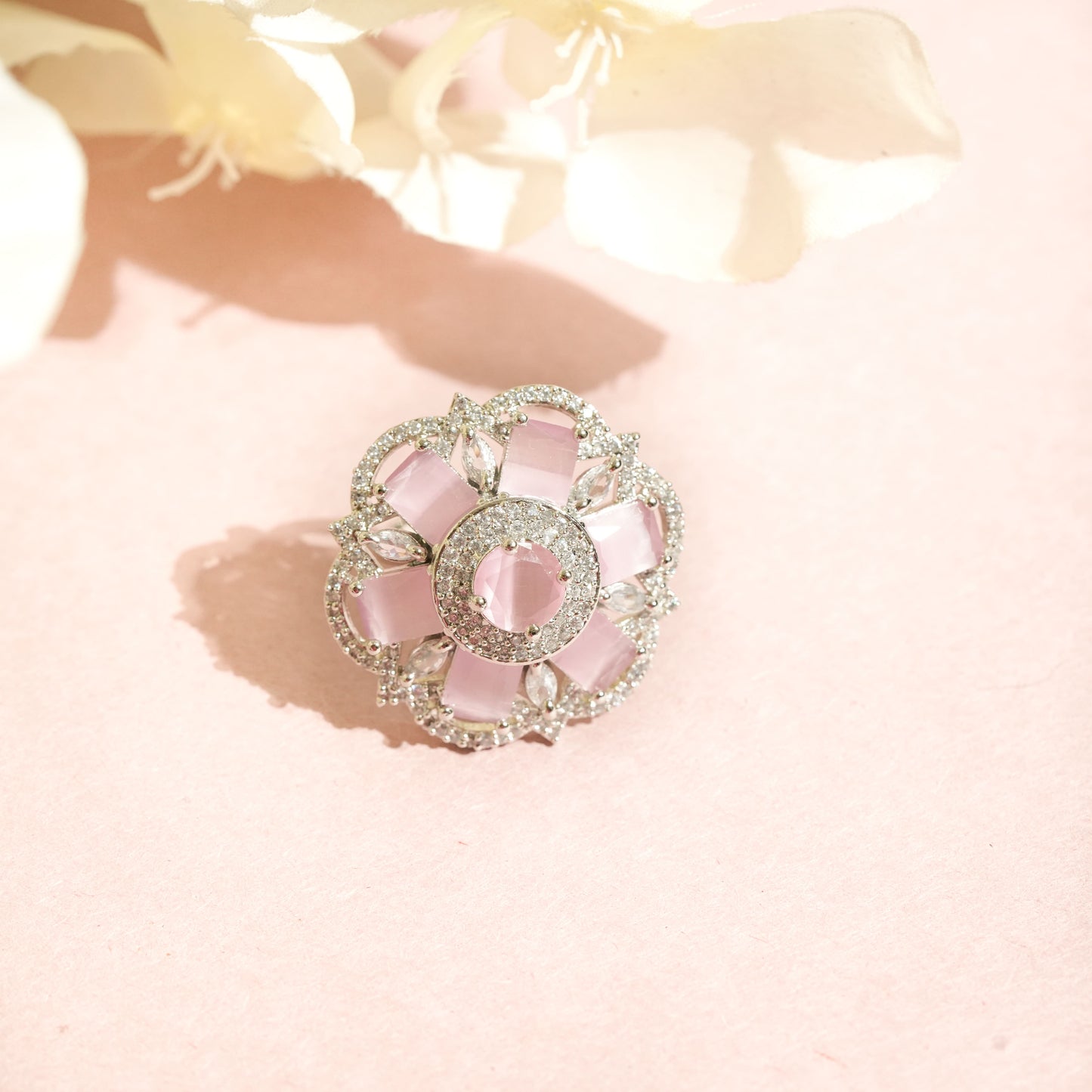 CKLAKART's AD Blooming Flower Ring with Pink Stones