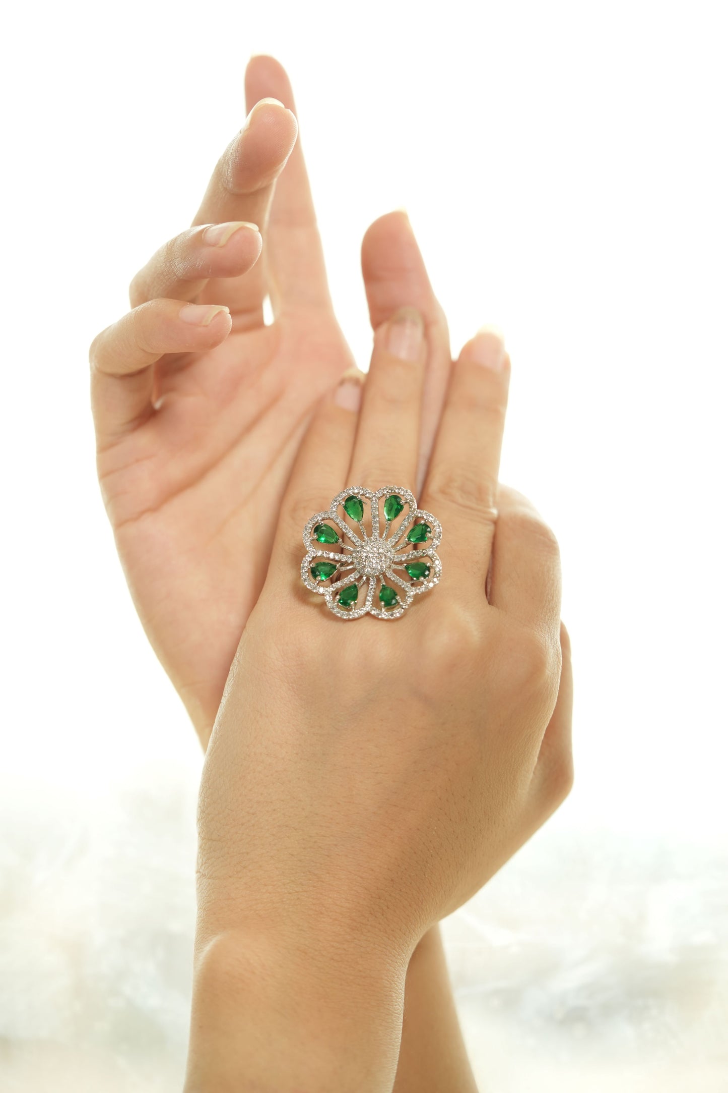 CKLAKART's Flower Shaped green stones with AD Ring