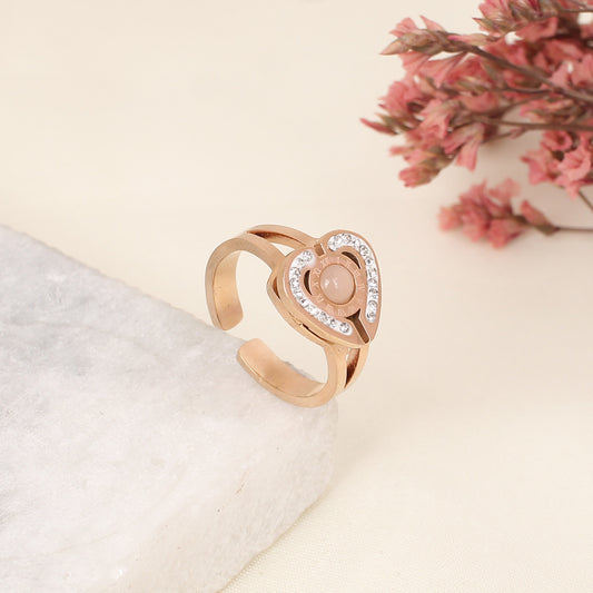 CKLAKART's Rose Gold Heart Ring with white stones