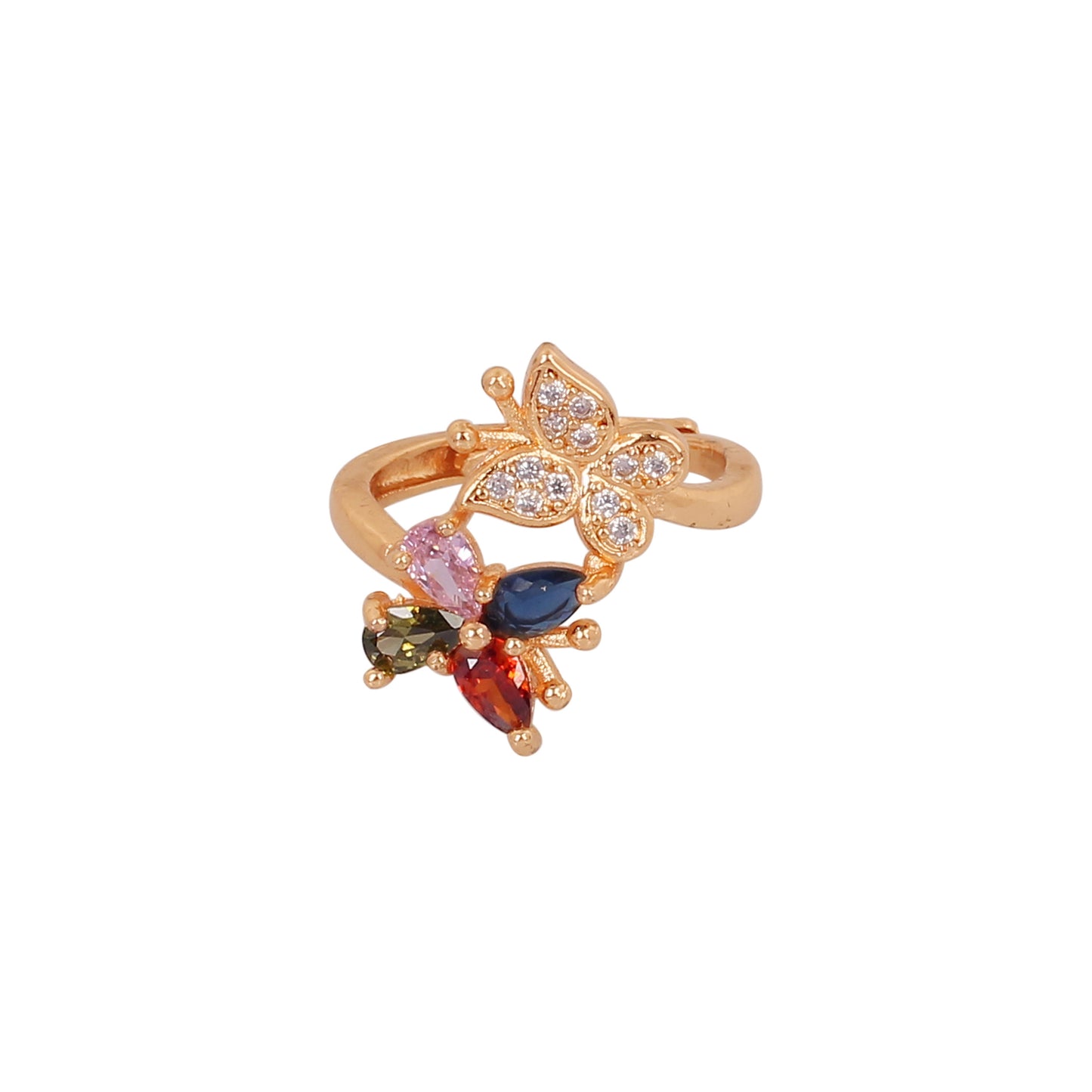 CKLAKART's Butterfly-Shaped Rose Gold Ring with Multicolored Gems