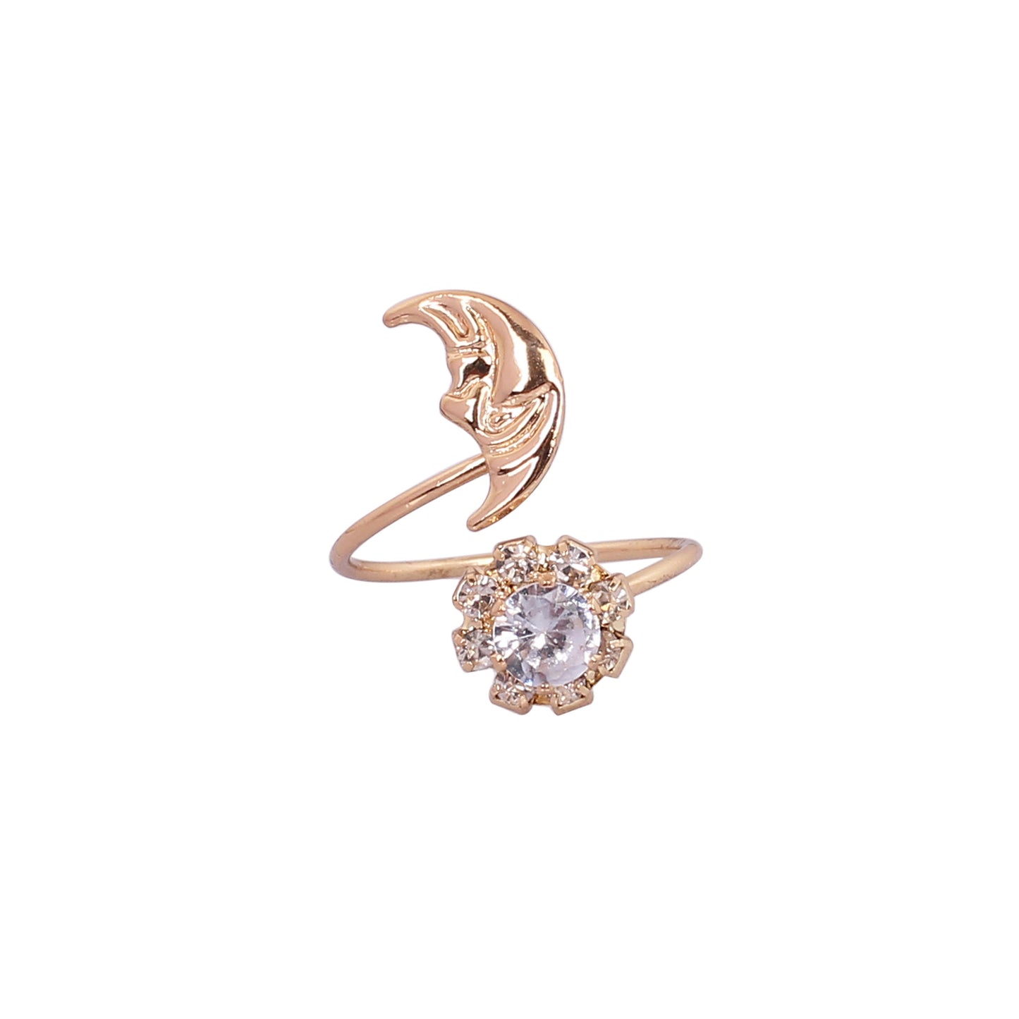 CKLAKART's Rose Gold Moon Ring with White Floral Accent