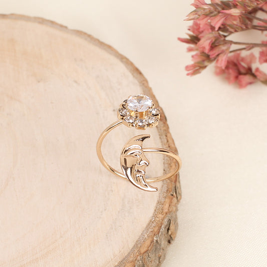 CKLAKART's Rose Gold Moon Ring with White Floral Accent