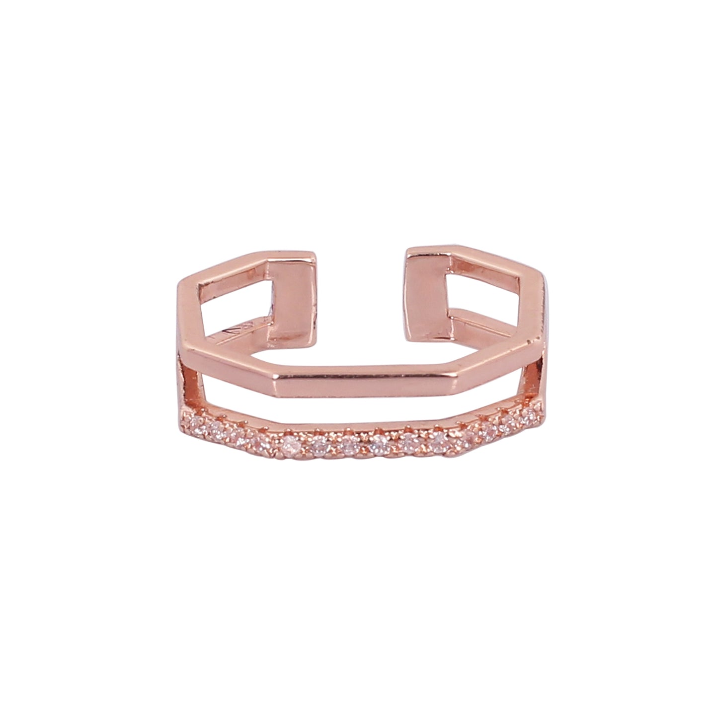 CKLAKART's Rose Gold Hexagon Band Ring with Sparkling White Stones