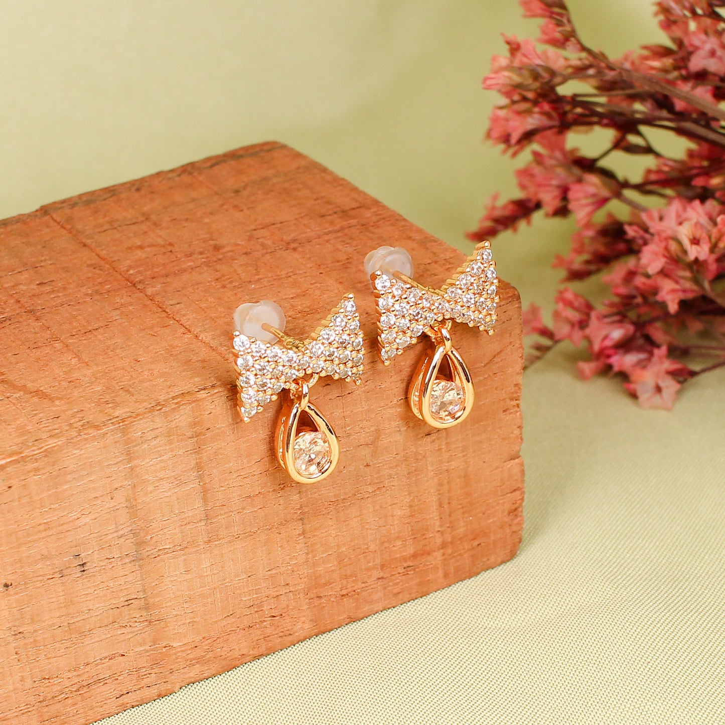 CKLAKART's Drop Earrings in Elegant Rose Gold American Diamond Accent