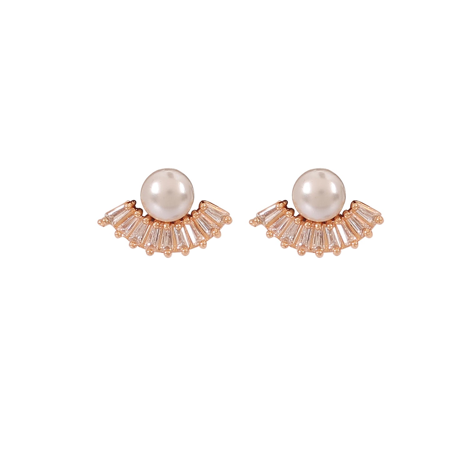 CKLAKART's Rose Gold Moon-Shaped Studs with Delicate Pearl Details