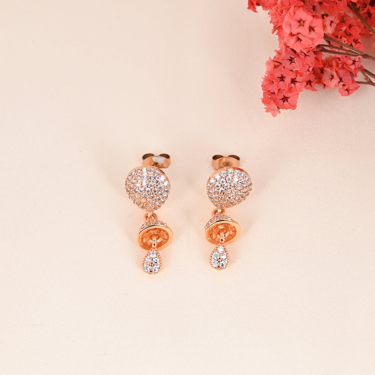 CKLAKART's Multi drops Earrings in Rose Gold American Diamond Accent