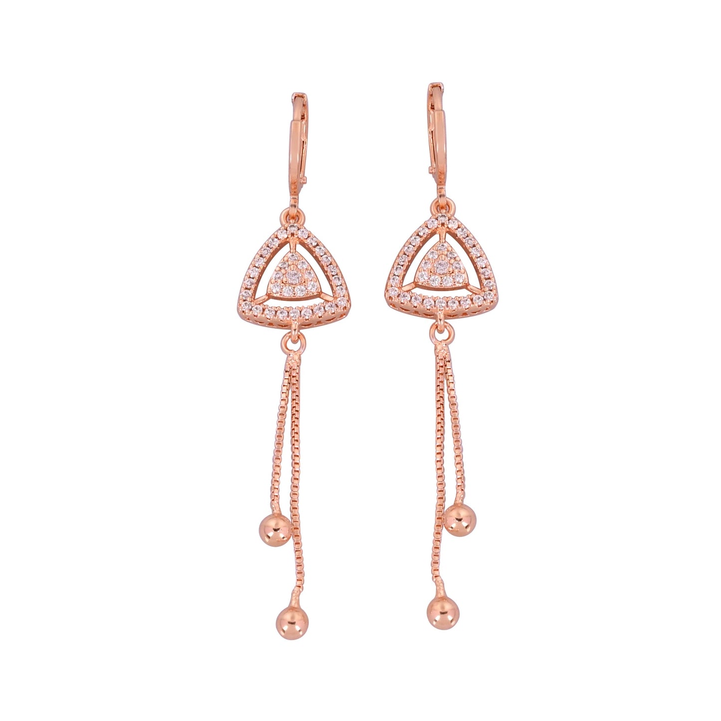 CKLAKART's Rose Gold Toned Earrings with AD Studded Triangles and Elegant Droplets