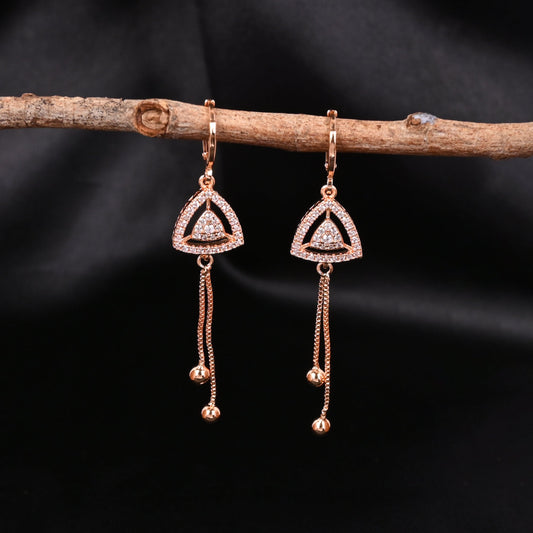 CKLAKART's Rose Gold Toned Earrings with AD Studded Triangles and Elegant Droplets