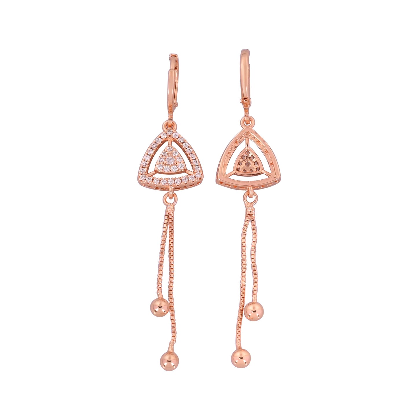 CKLAKART's Rose Gold Toned Earrings with AD Studded Triangles and Elegant Droplets