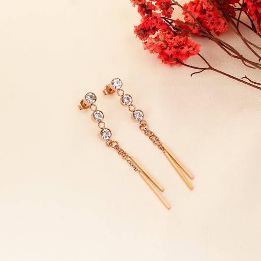 CKLAKART's Rose Gold Dangler Earrings Adorned with Sparkling Stones