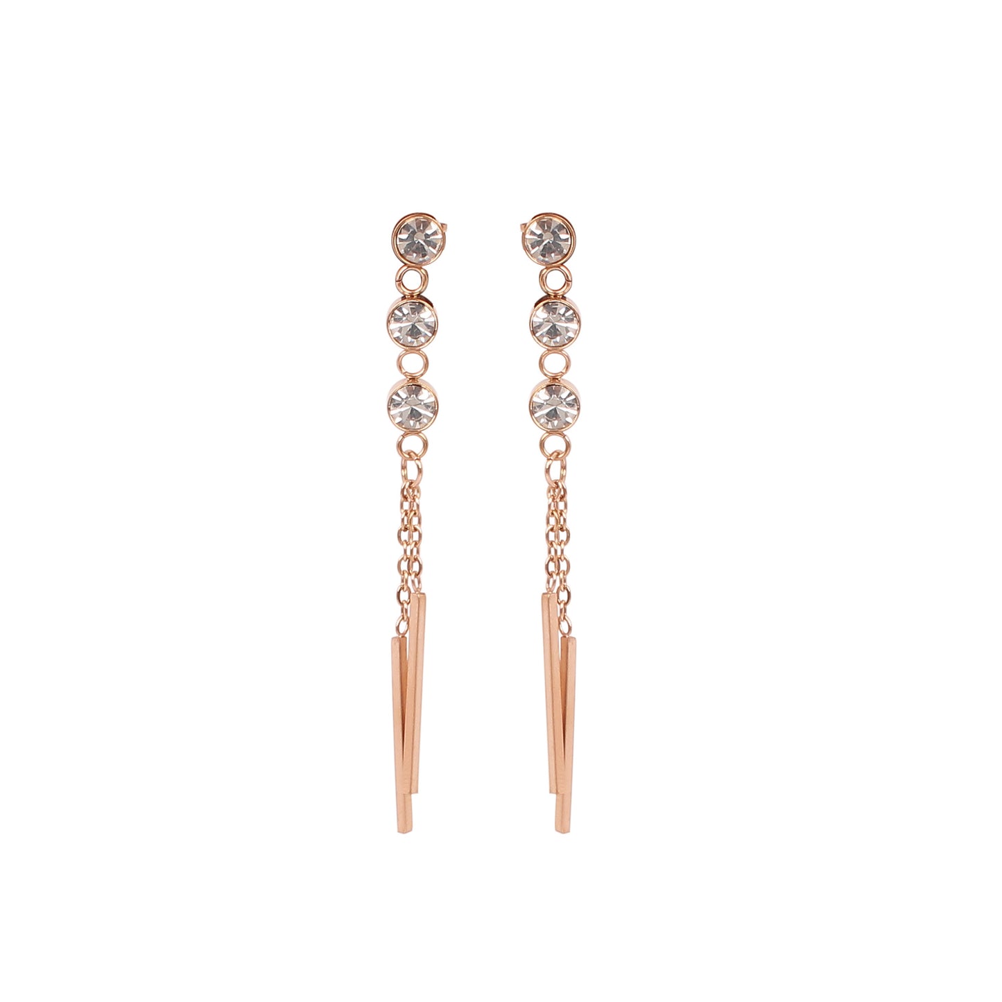 CKLAKART's Rose Gold Dangler Earrings Adorned with Sparkling Stones