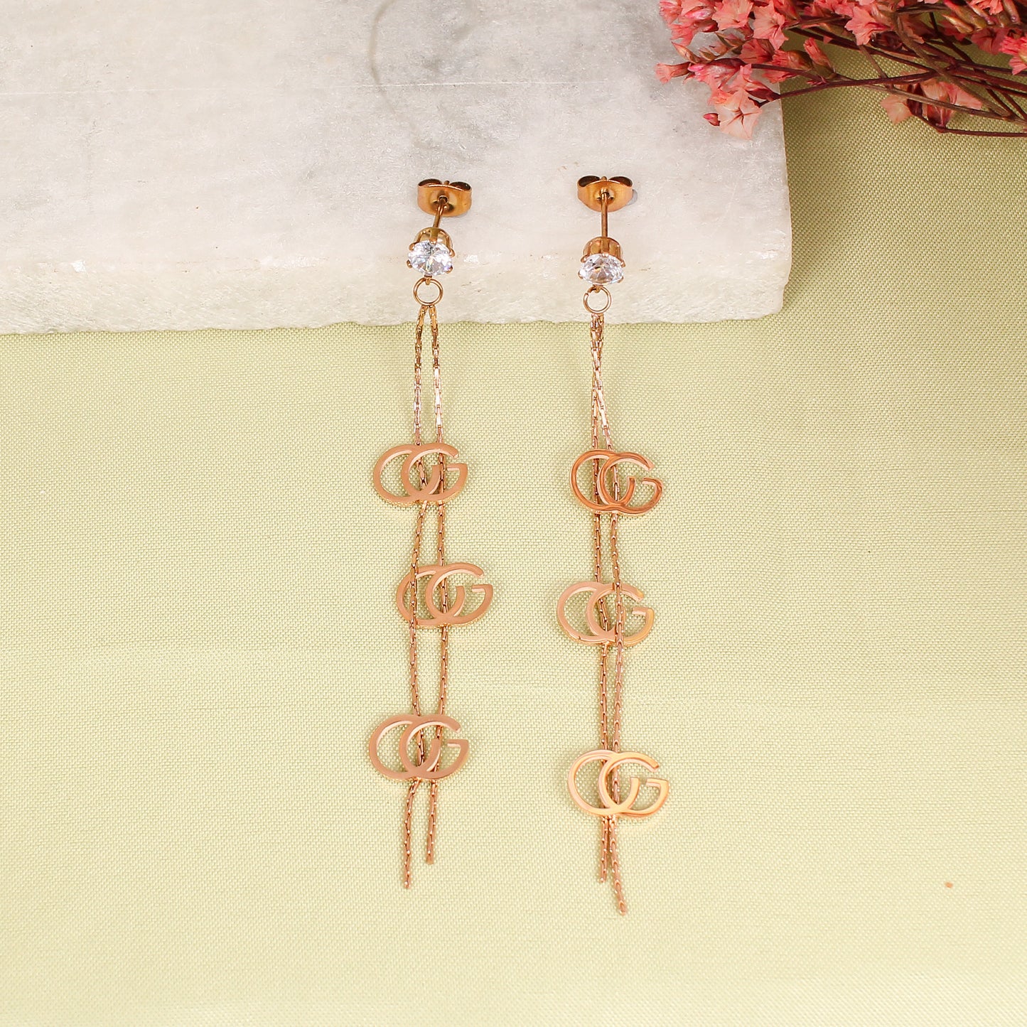 CKLAKART's Rose Gold-Toned Dangler Earrings with Timeless Elegance