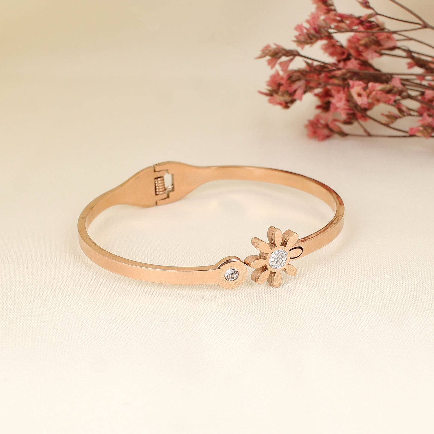 CKLAKART's Rose Gold Flow Bracelet with White Stone Accents, Anti-Tarnish