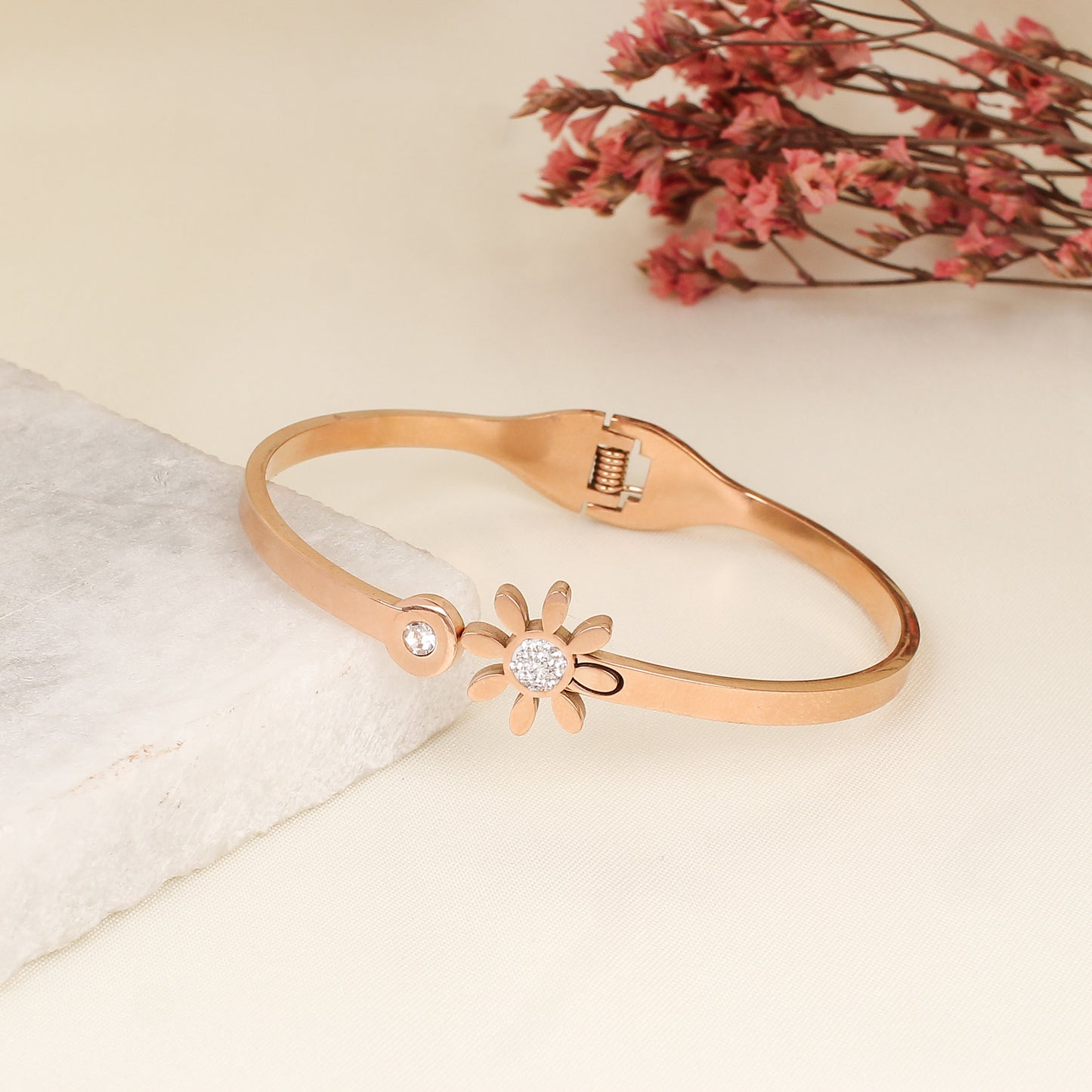 CKLAKART's Rose Gold Flow Bracelet with White Stone Accents, Anti-Tarnish