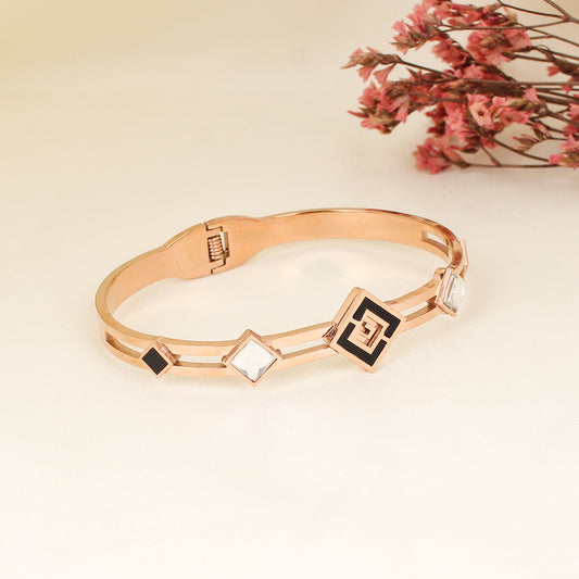 CKLAKART's Rose Gold Geometric Bracelet with White Stone Accents