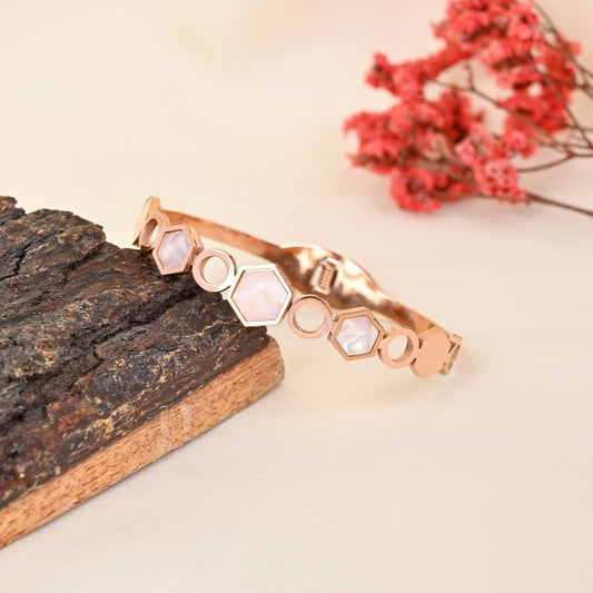 CKLAKART's Rose Gold Geometric Bracelet with White Stone Accents